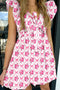Floral Ruffle Shoulder V Neck Mini Dress with Bow Detail